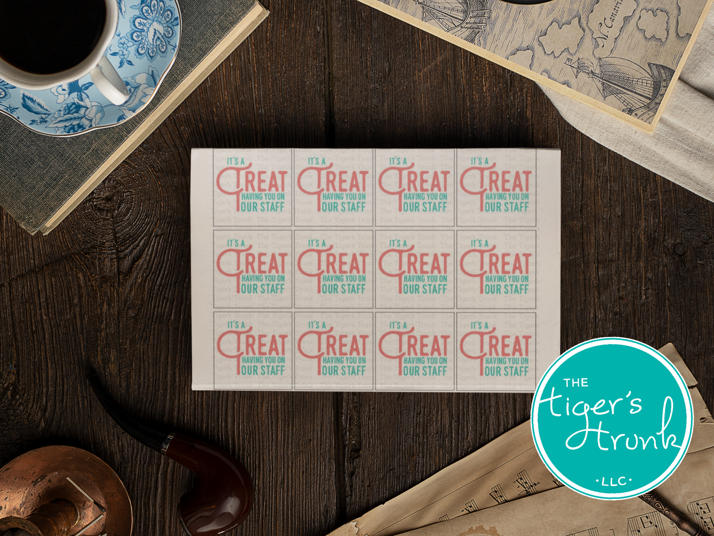 Printable staff appreciation tags with the message "It’s a Treat Having You on Our Staff," 12 to a page, sweet and simple thank-you tags
