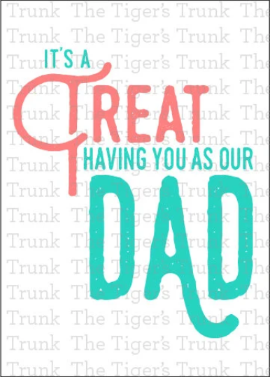 Father’s Day printable card with the phrase "It’s a Treat Having You as Our Dad," great for snack or candy gifts, instant download