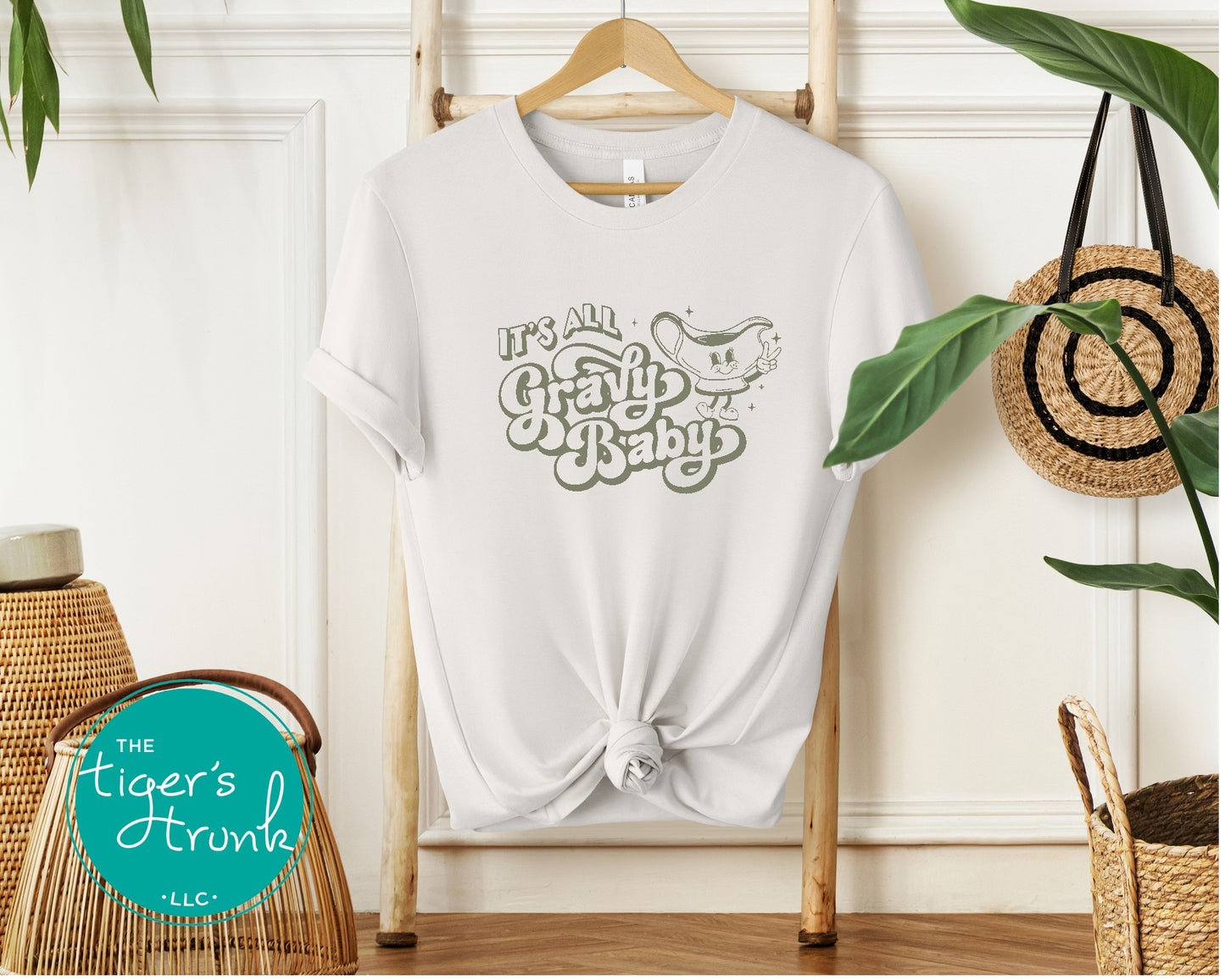 Funny Thanksgiving shirt with “It’s All Gravy Baby” retro design, available in multiple fall colors