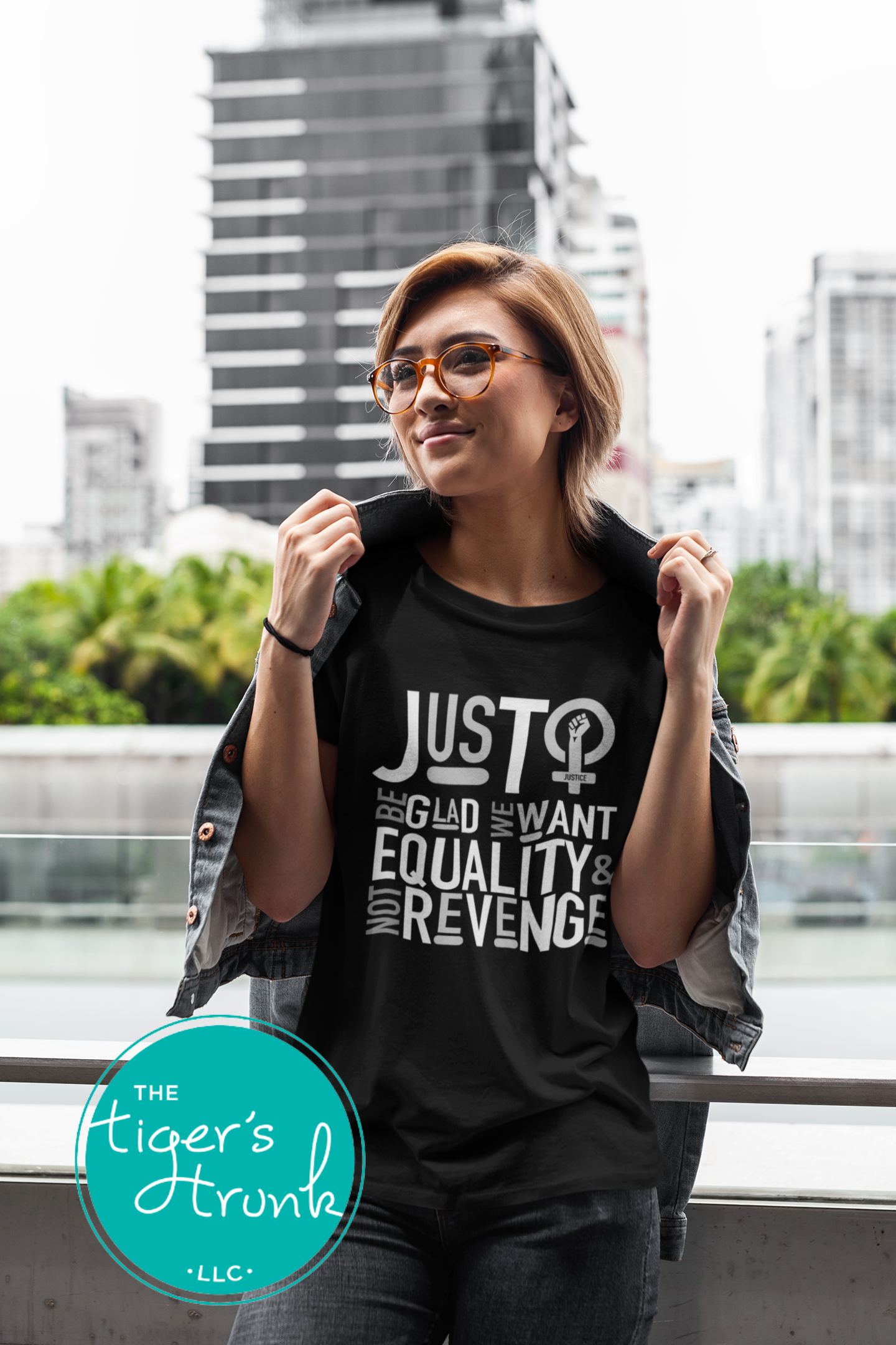 Feminist sweatshirt with Just Be Glad We Want Equality and Not Revenge message, bold social justice empowerment apparel