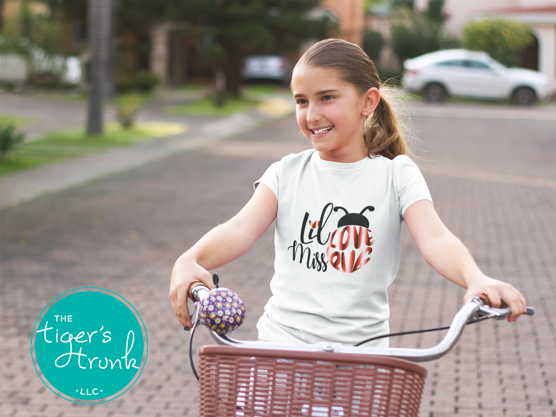 Cute Valentine’s Day t-shirt with the phrase Lil Miss Lovebug, perfect for kids to celebrate the holiday in style.