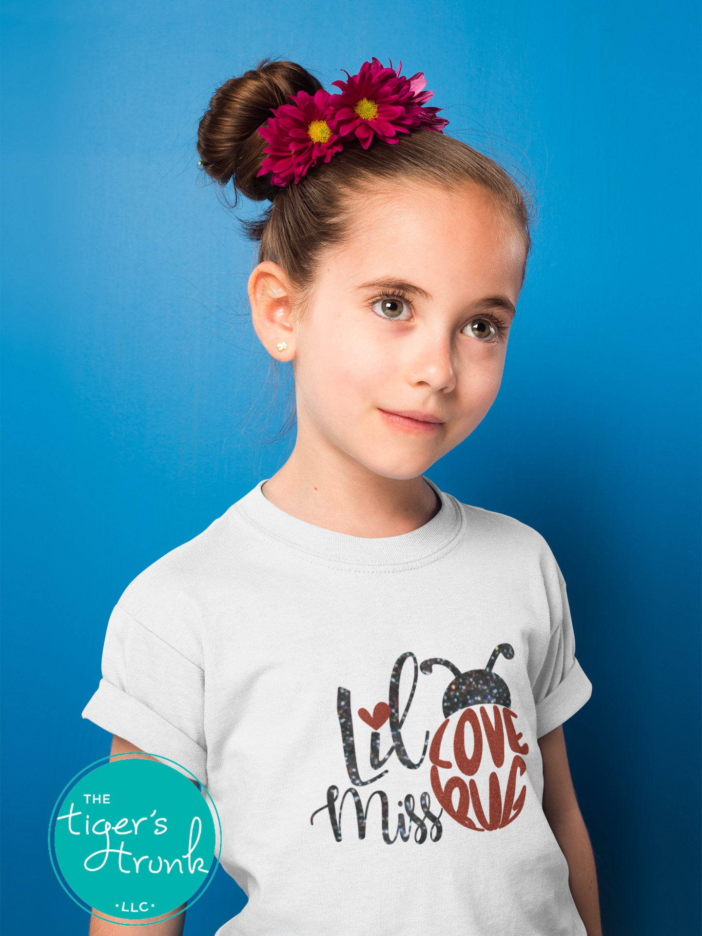 Cute Valentine’s Day t-shirt with the phrase Lil Miss Lovebug, perfect for kids to celebrate the holiday in style.