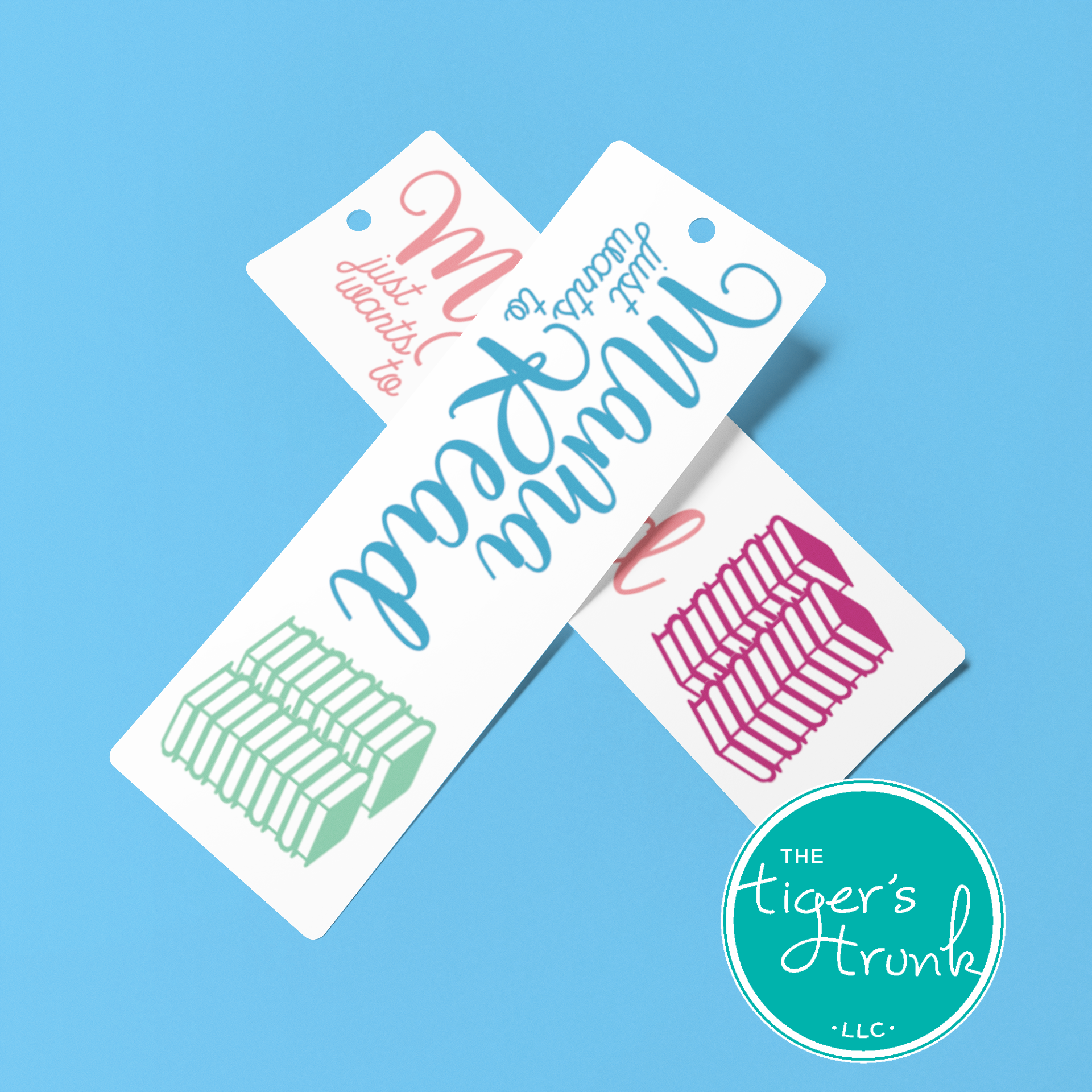 Printable Mama Just Wants to Read bookmarks, instant digital download with four bookmarks per page for reading moms and book lovers.