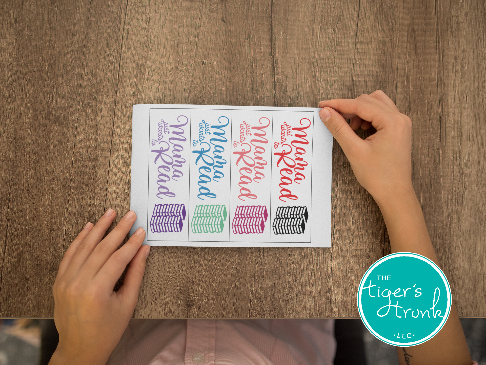 Printable Mama Just Wants to Read bookmarks, instant digital download with four bookmarks per page for reading moms and book lovers.