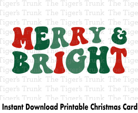 Christmas Card | Merry and Bright | Instant Download | Printable Card