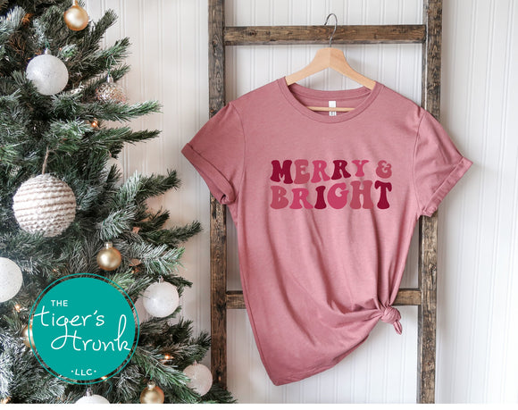 Christmas Shirt | Merry and Bright | Monochromatic Short-Sleeve Shirt