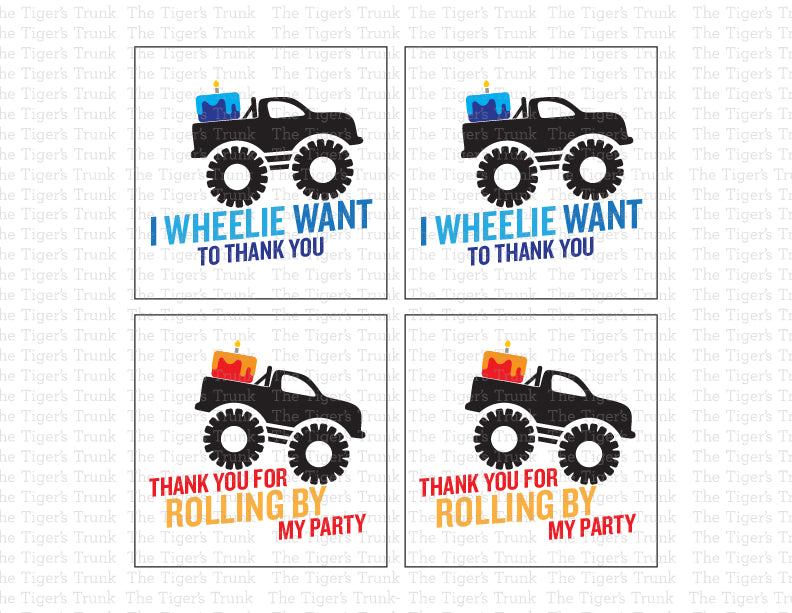 monster-truck-thank-you-printable-favor-tags-the-tiger-s-trunk-llc for Free Printable Monster Truck Birthday Card Monster Truck Thank You Printable Favor Tags – The Tiger's Trunk, LLC for Free Printable Monster Truck Birthday Card