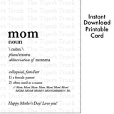 Mother's Day Card | Mom Noun | Instant Download | Printable Card