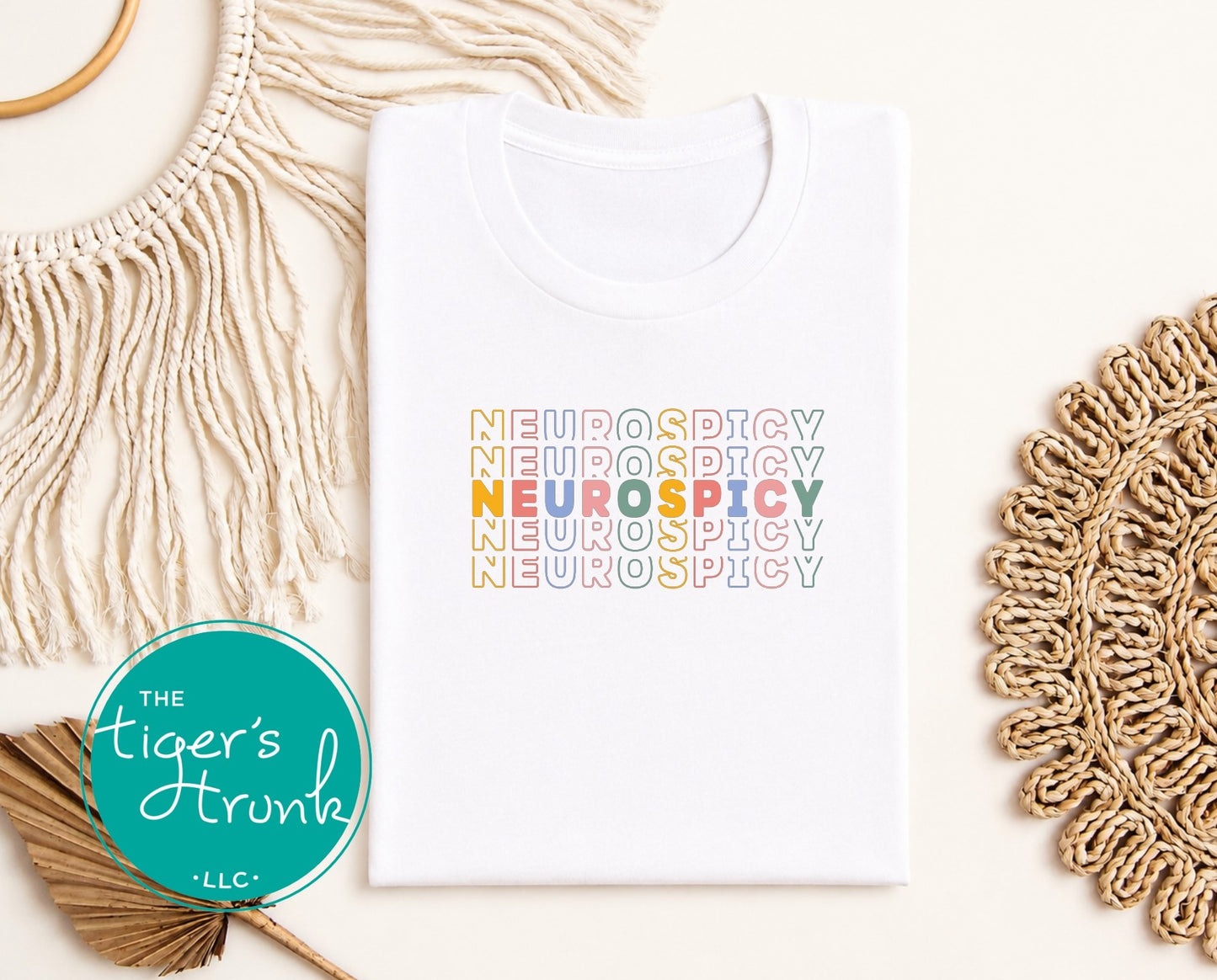 White neurospicy neurodivergent t-shirt with pastel typography design