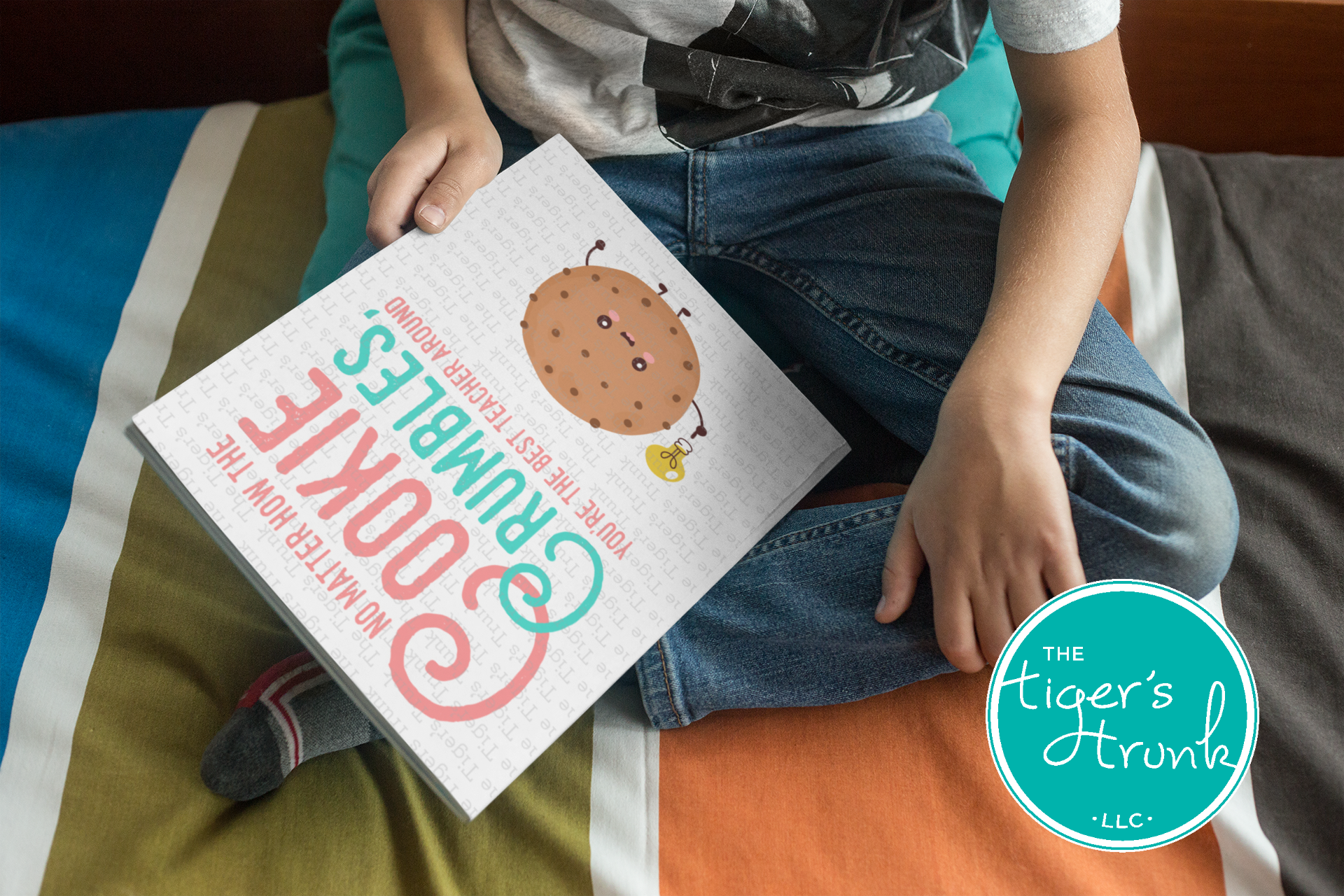 Printable teacher sign with cookie theme and message "No Matter How the Cookie Crumbles You're the Best Teacher Around," instant download