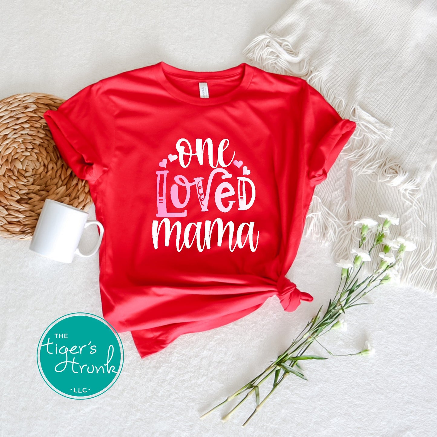 One Loved Mama Valentine’s Day shirt, a cute and casual holiday t-shirt for moms, perfect for family gatherings or everyday wear.