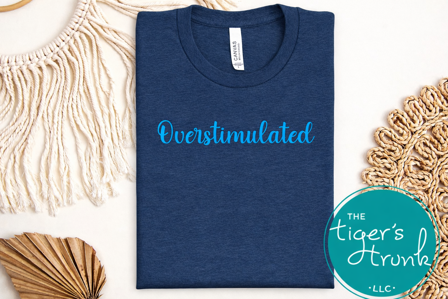 Navy blue overstimulated graphic t-shirt