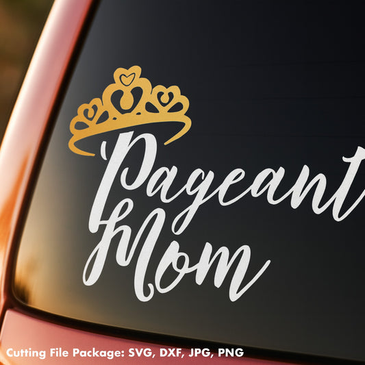Pageant Mom car window decal with gold tiara design