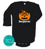 Fall Shirt | Halloween Shirt | Personalized Pumpkin with Glasses | Bodysuit