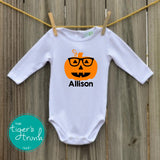 Fall Shirt | Halloween Shirt | Personalized Pumpkin with Glasses | Bodysuit
