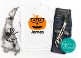 Fall Shirt | Halloween Shirt | Personalized Pumpkin with Glasses | Short-Sleeve Shirt | Long-Sleeve Shirt
