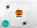 Fall Shirt | Halloween Shirt | Personalized Pumpkin with Glasses | Short-Sleeve Shirt | Long-Sleeve Shirt