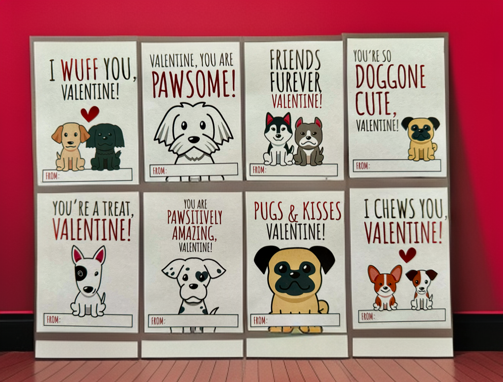 So Doggone Cute Valentine cards featuring adorable puppies, perfect for classroom exchanges and Valentine’s celebrations.