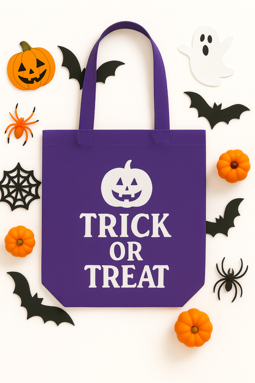 Purple Canvas Bag Mockup PNG with Halloween Décor