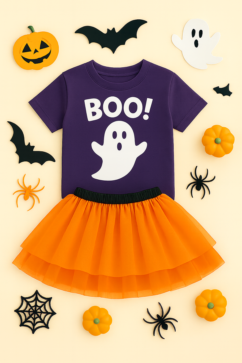 Purple Youth Shirt Mockup PNG with Halloween Décor