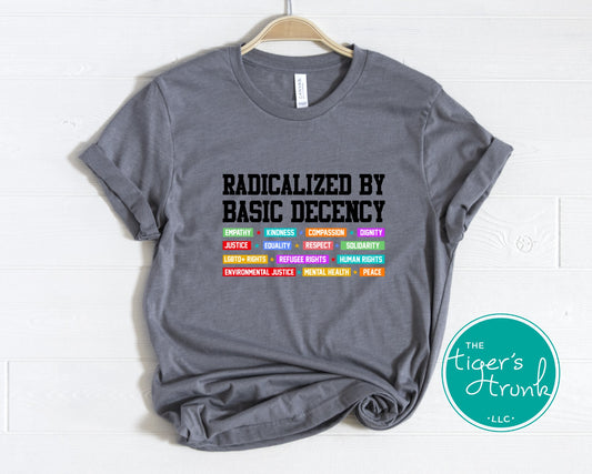 Gray t-shirt with text and symbols on a white background, featuring the brand 'The Tiger's Trunk'.