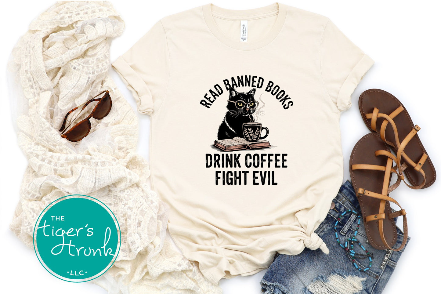 EMPLOYEES ONLY Read Banned Books Drink Coffee Fight Evil Shirt