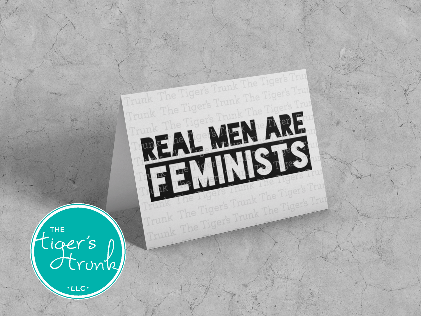 Printable feminist greeting card with Real Men Are Feminists message, instant download gender equality statement