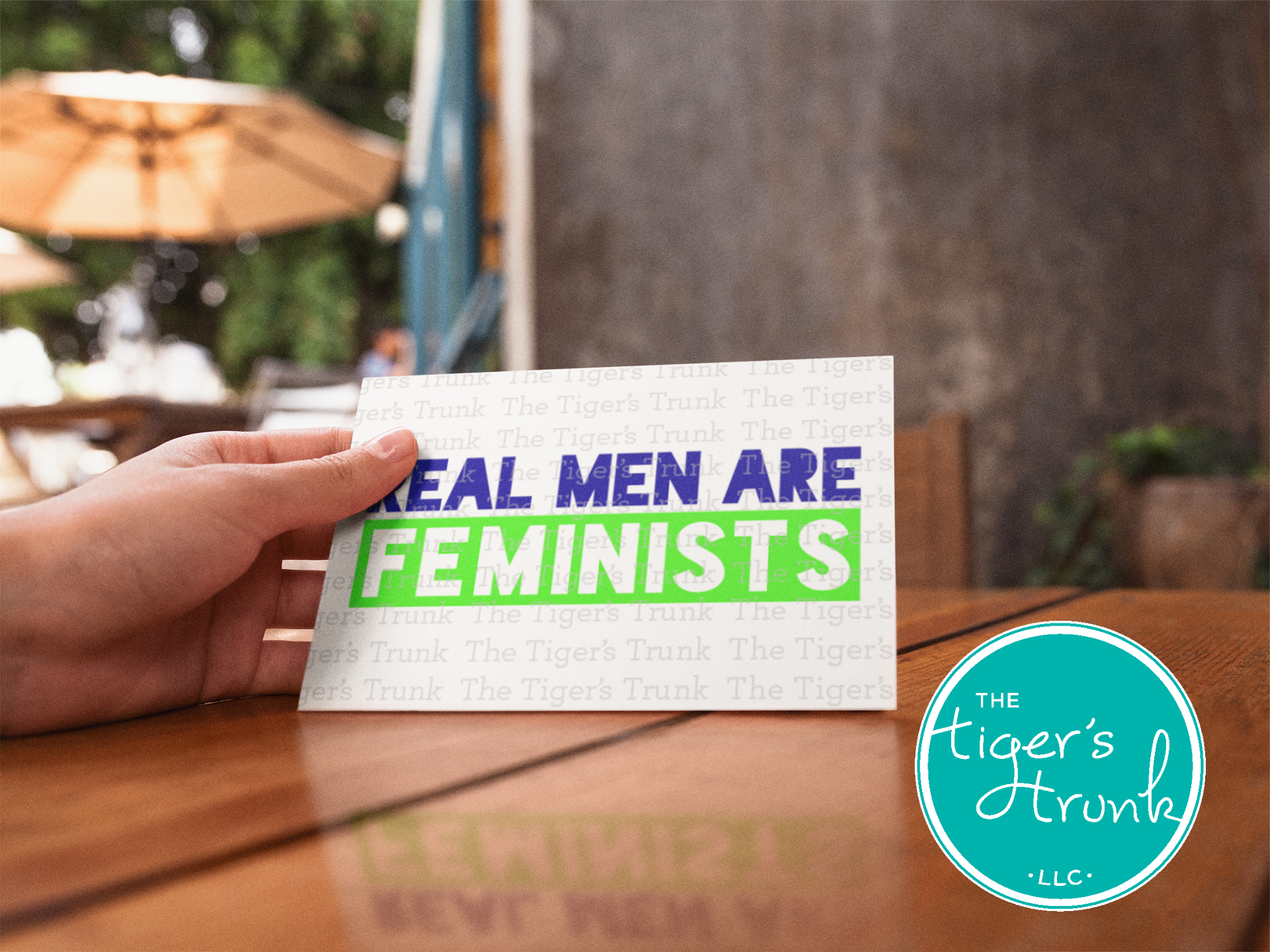 Printable feminist greeting card with Real Men Are Feminists message, instant download gender equality statement