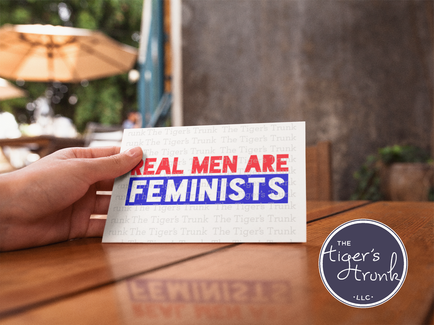 Printable feminist greeting card with Real Men Are Feminists message, instant download gender equality statement