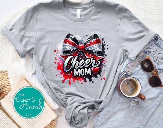 Red, Black, and Silver Cheer Mom T-Shirt