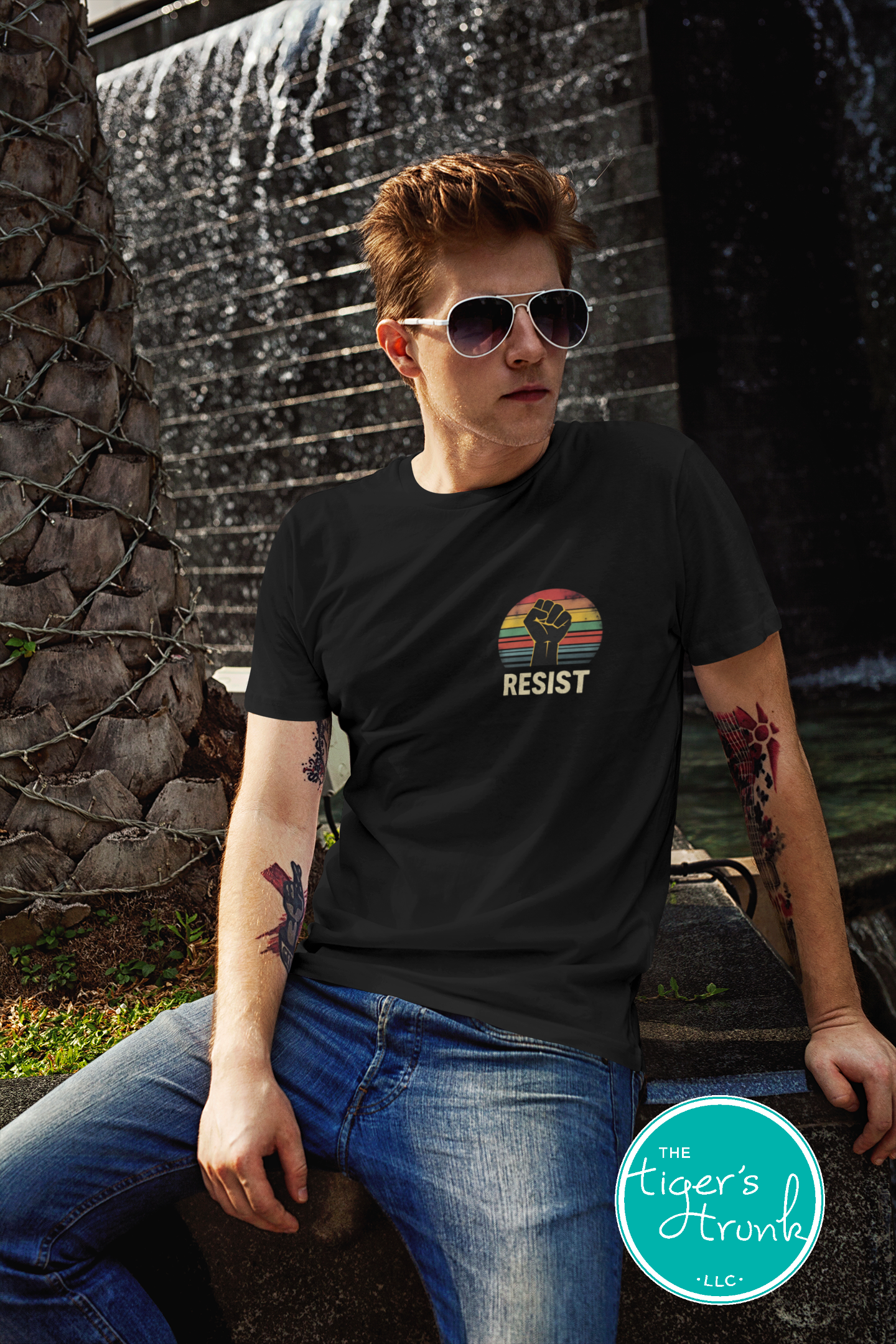 Protest t-shirt with Resist and a bold fist graphic, symbolizing activism and social justice