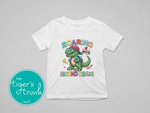 Back to School Shirt | Dinosaur Shirt | Roaring Into Second Grade | Short-Sleeve Shirt