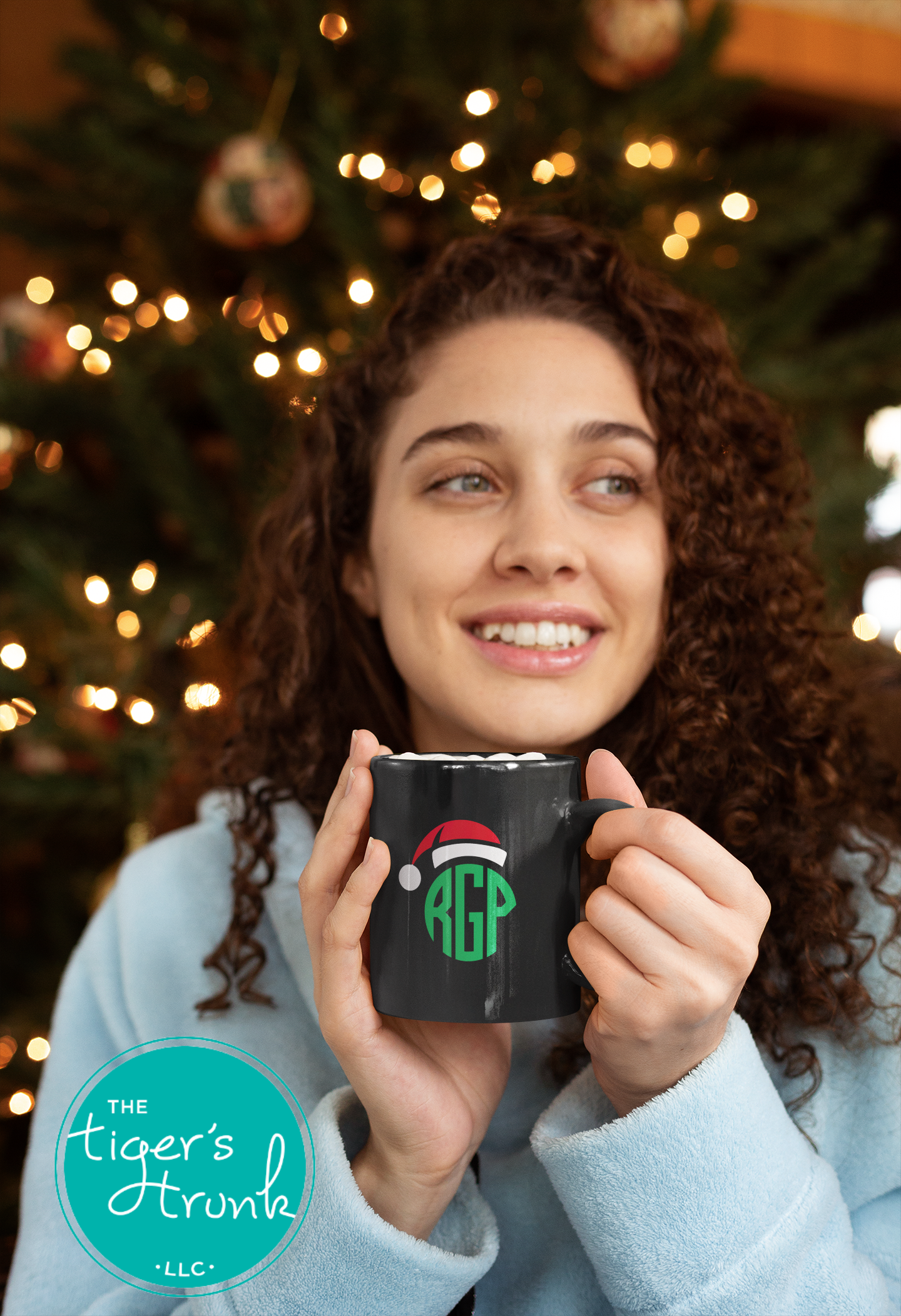 Monogrammed Santa Hat Christmas Raglan Shirt