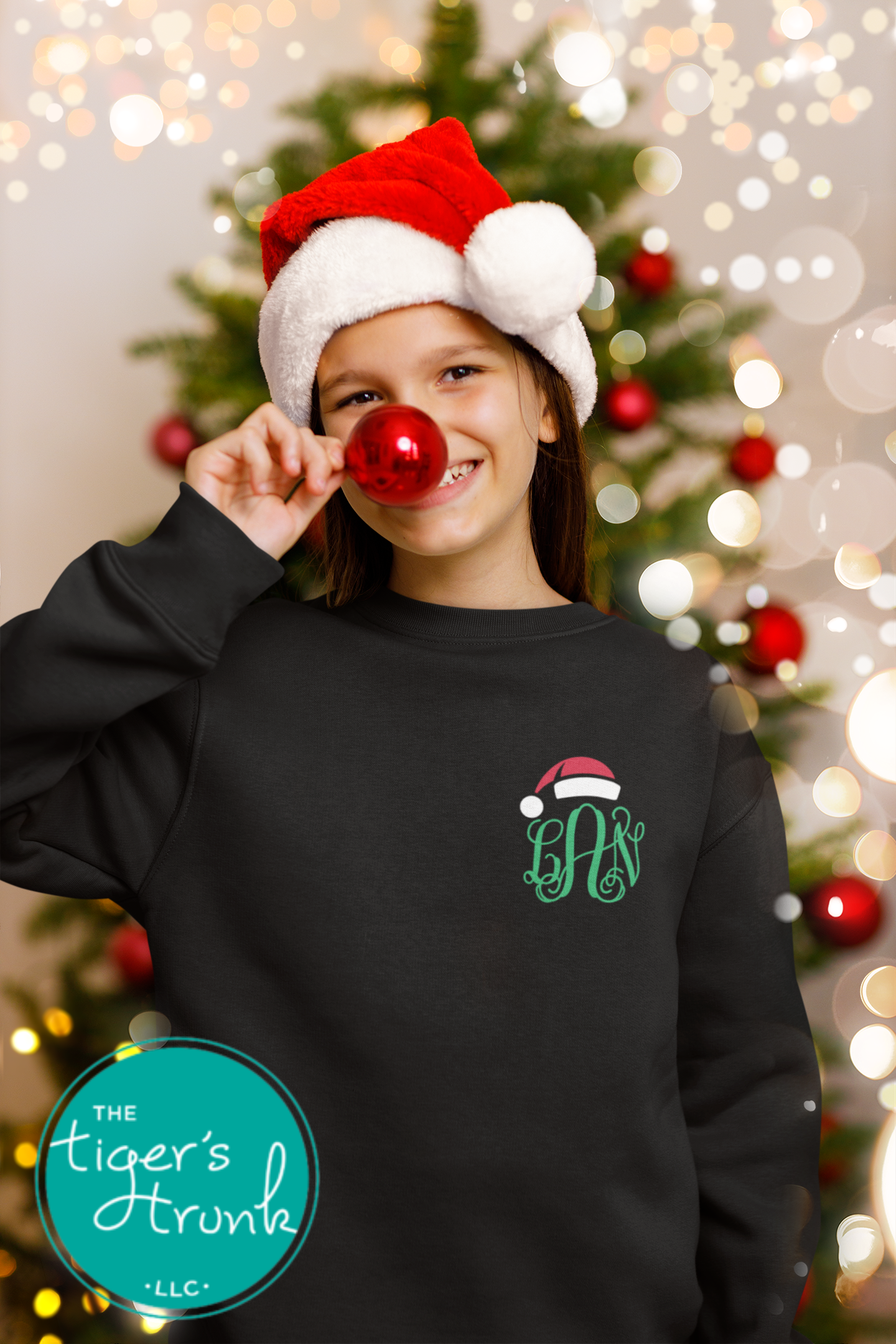 Monogrammed Santa Hat Christmas Raglan Shirt