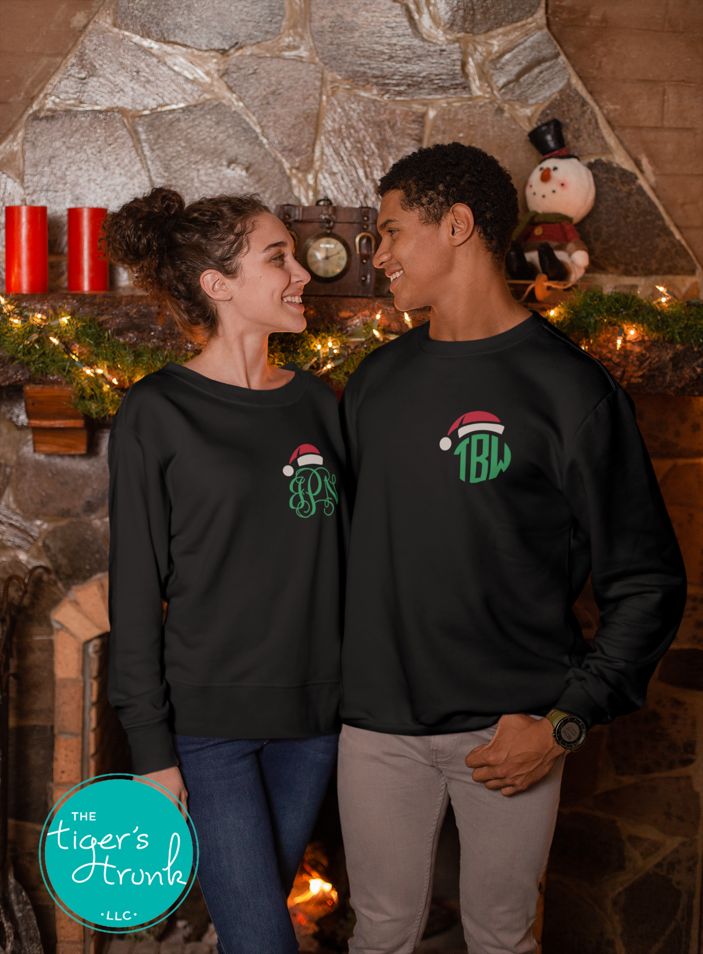 Monogrammed Santa Hat Christmas Raglan Shirt