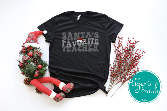 Christmas Shirt | Santa's Favorite Teacher | Monochromatic Short-Sleeve Shirt