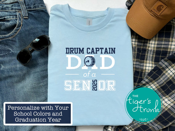 Band Shirt | Bass Drum | Drum Captain Dad of a Senior | Class of 2025 | Short-Sleeve Shirt