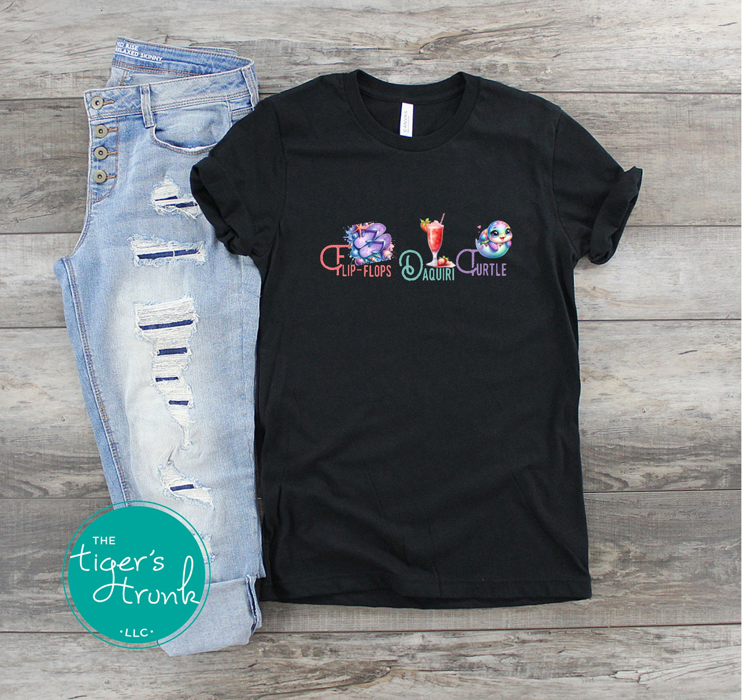 Summer design featuring flip-flops, a daiquiri, and a turtle, subtle protest graphic for t-shirts, tank tops, or beach bags