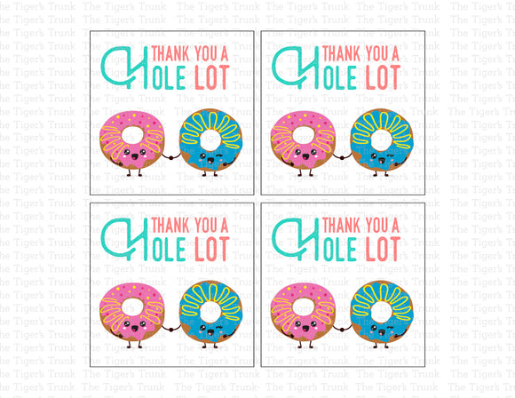 Birthday Party Favor Bag Tags | Thank You Cards | Donut Theme | Thank You a Hole Lot | Instant Download | Printable Tags