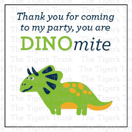 Party Favor Bag Tags, Thank You Cards, Dinosaur Theme