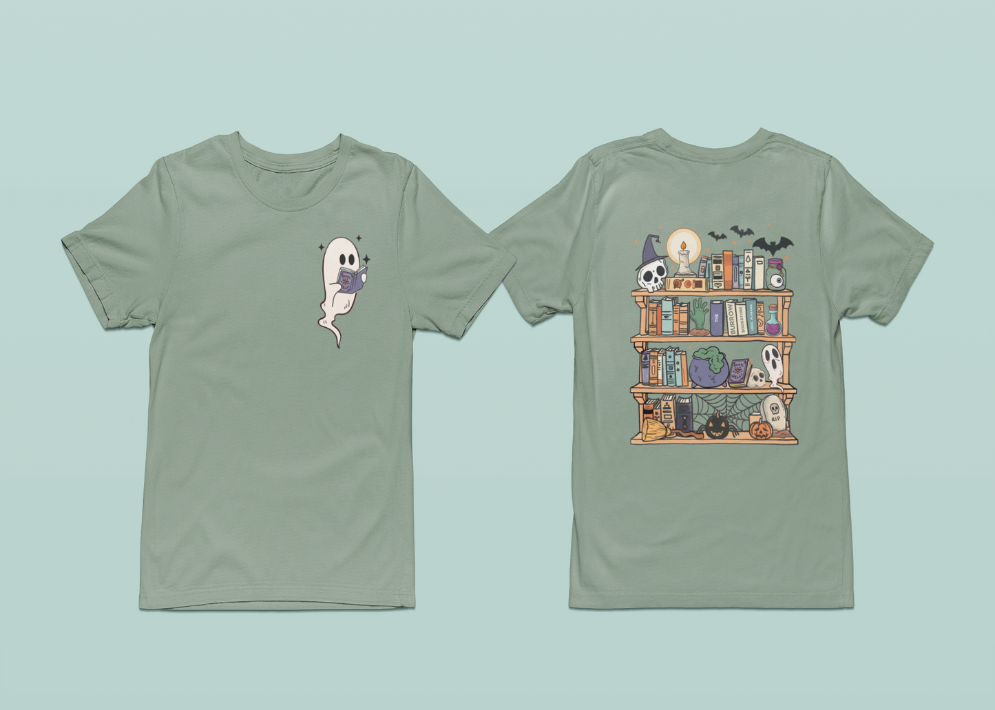 WHOLESALE and EMPLOYEES | The Burrow Bookstore | Spooky Ghost Book Collection | Short-Sleeve T-Shirt | Leeds, AL