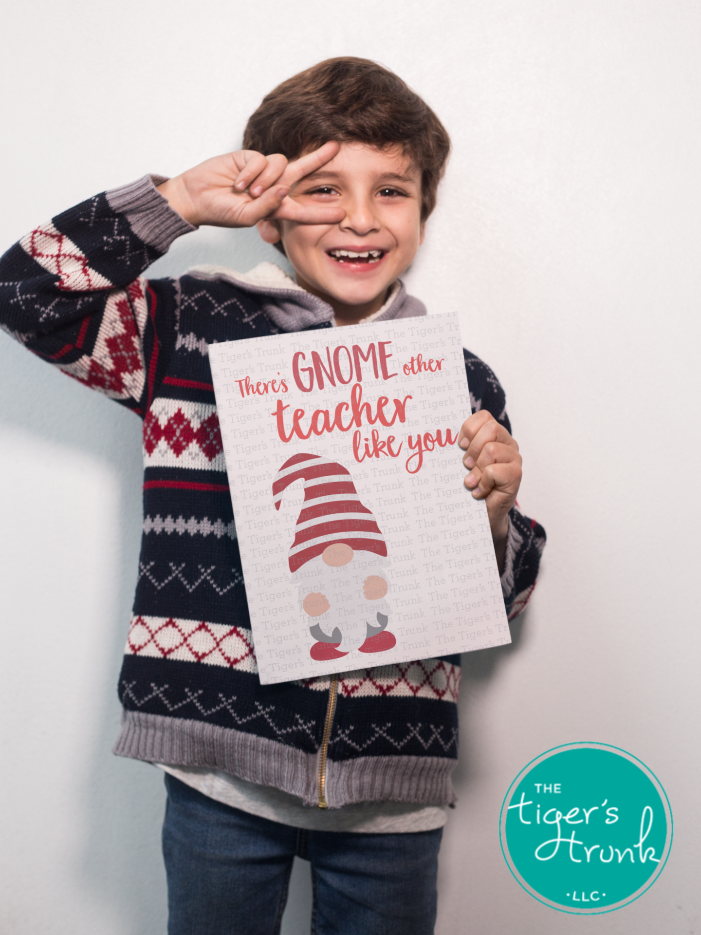 Printable gnome-themed teacher appreciation sign with the message "There’s Gnome Other Teacher Like You," instant download for classroom decor