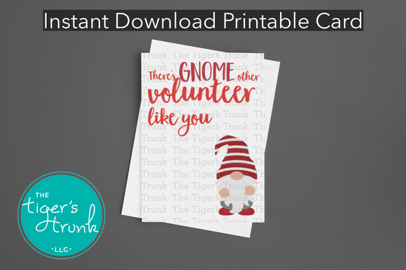 Volunteer Appreciation Week Card | There's Gnome Other Volunteer Like You | Instant Download | Printable Card