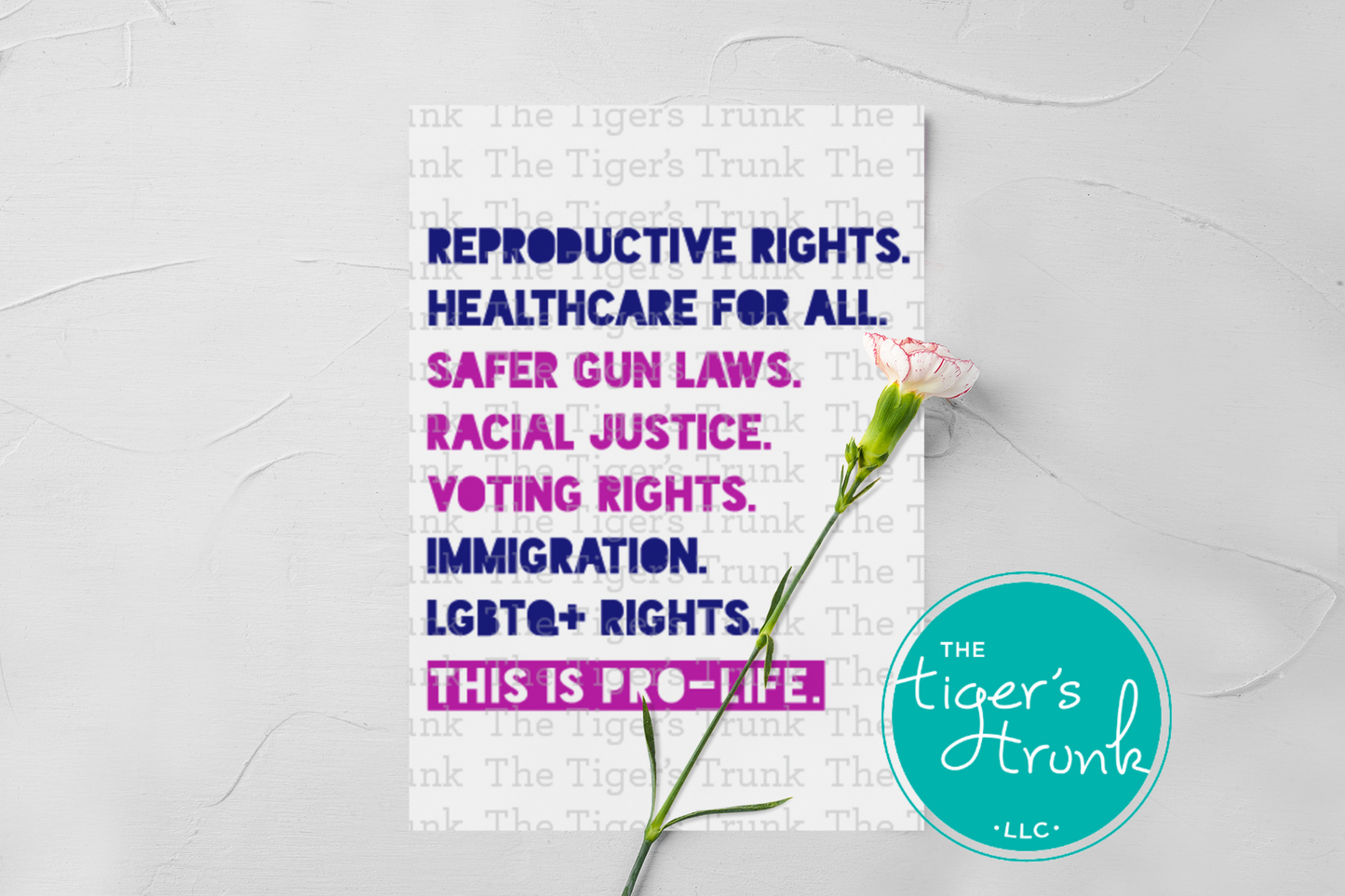 Printable social justice greeting card with This is Pro-Life statement on reproductive rights, healthcare, and equality, instant download activism message