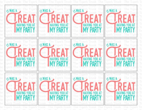 Party Favor Bag Tags | Thank You Cards | It Was a Sweet Treat Having You at My Party | Instant Download | Printable Tags