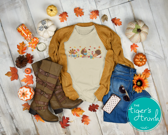 Thanksgiving Shirt | Bookish Shirt | Reading Turkeys | Short-Sleeve Shirt