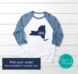 Human Rights Shirt | Political Activism Shirt | VOTE State | 3/4-Sleeve Raglan Shirt