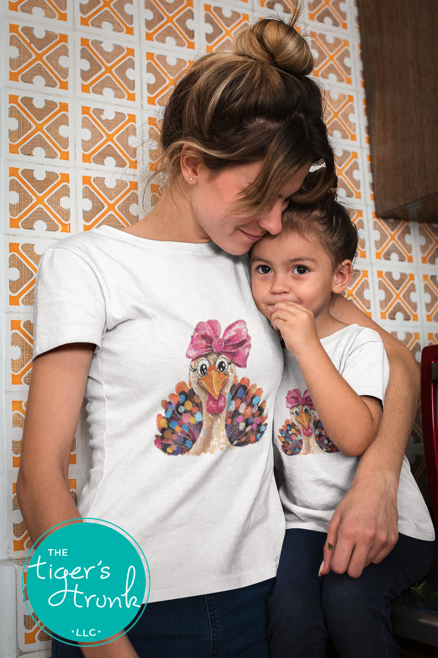 Watercolor turkey shirt with pink bow, colorful fall Thanksgiving tee available in multiple colors