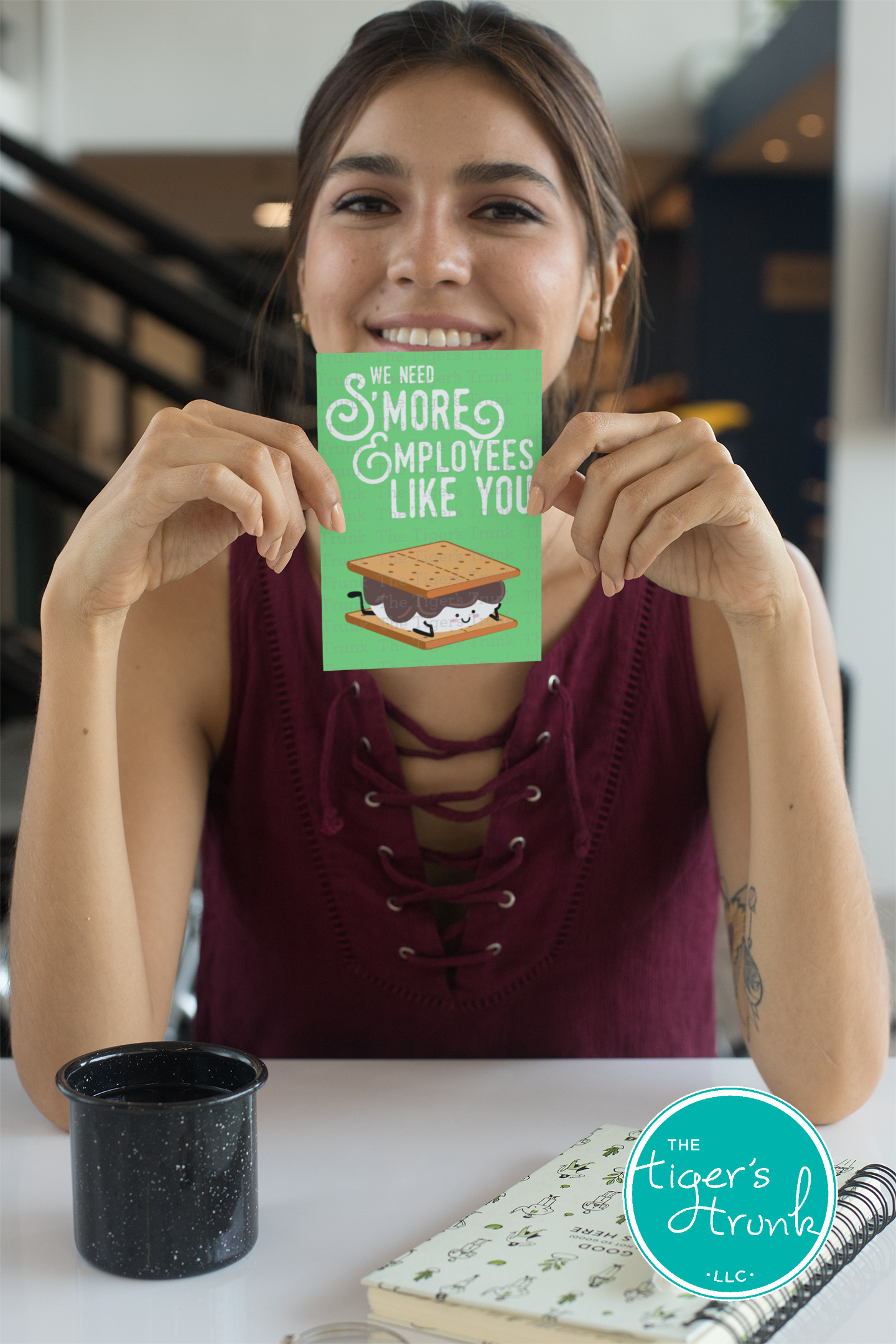 Printable employee appreciation card featuring a s’mores-themed design with We Need S’More Employees Like You! message