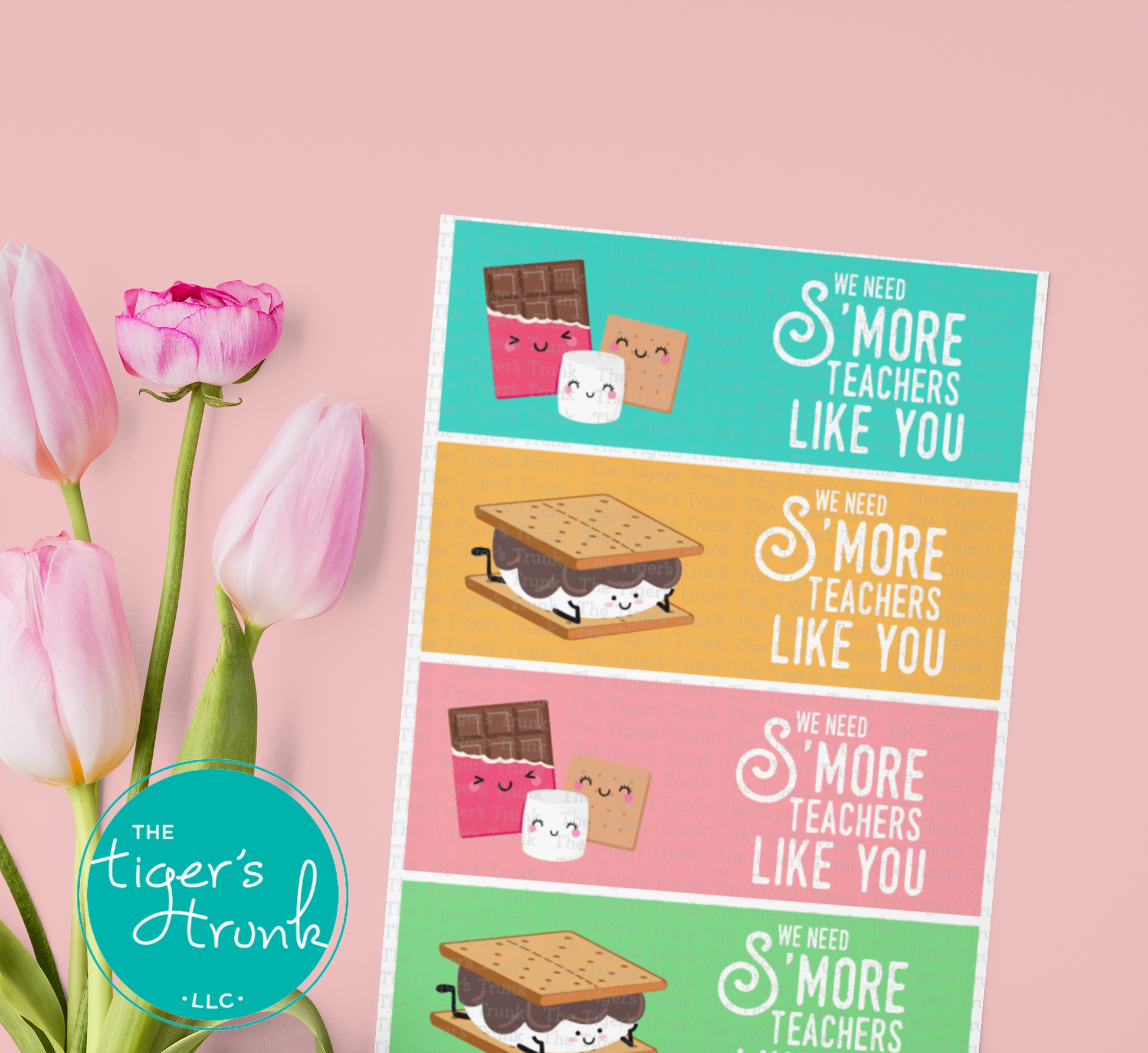 Printable s’more-themed teacher appreciation card with the message "We Need S’more Teachers Like You," instant download PDF